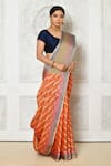 Buy_Nazaakat by Samara Singh_Orange Banarasi Cotton Silk Woven Floral Stripe Pattern Saree_Online_at_Aza_Fashions
