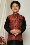 Buy_Petite Pomme_Maroon Brocade, Silk, Faux Leather Mughal Floral Print Jacket Kurta Set 