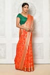 Buy_Nazaakat by Samara Singh_Orange Banarasi Cotton Silk Woven Floral Jaal Minedar Saree_Online_at_Aza_Fashions