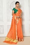 Buy_Nazaakat by Samara Singh_Orange Banarasi Cotton Silk Chanderi Woven Floral Butti And Leaf Pattern Saree_Online_at_Aza_Fashions