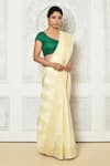 Shop_Nazaakat by Samara Singh_Off White Banarasi Cotton Silk Woven Leaf Pattern Saree_Online_at_Aza_Fashions