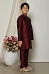 Petite Pomme_Wine Silk Solid Kurta And Pant Set _at_Aza_Fashions
