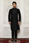 Arihant Rai Sinha_Black Dupion Silk Solid Long Kurta_Online_at_Aza_Fashions