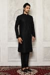 Shop_Arihant Rai Sinha_Black Dupion Silk Solid Long Kurta_Online_at_Aza_Fashions