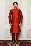 Arihant Rai Sinha_Orange Dupion Silk Solid Full Sleeve Kurta_Online_at_Aza_Fashions