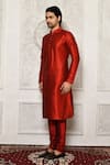 Buy_Arihant Rai Sinha_Orange Dupion Silk Solid Full Sleeve Kurta_Online_at_Aza_Fashions