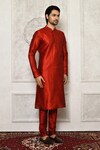 Shop_Arihant Rai Sinha_Orange Dupion Silk Solid Full Sleeve Kurta_Online_at_Aza_Fashions