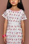 Banana Bee_White Cotton Hand Block Printed Flamingo Dress_Online_at_Aza_Fashions