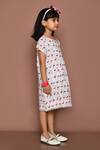 Banana Bee_White Cotton Hand Block Printed Flamingo Dress_at_Aza_Fashions