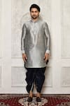 Arihant Rai Sinha_Silver Dupion Silk Plain Mandarin Collar Kurta _Online_at_Aza_Fashions