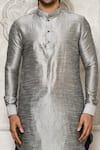 Shop_Arihant Rai Sinha_Silver Dupion Silk Plain Mandarin Collar Kurta _Online_at_Aza_Fashions