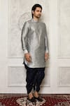 Buy_Arihant Rai Sinha_Silver Dupion Silk Plain Mandarin Collar Kurta _Online_at_Aza_Fashions