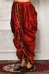 Arihant Rai Sinha_Red Dupion Silk Floral Metallic Pattern Hem Cowl Pant _Online_at_Aza_Fashions