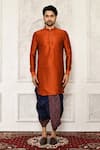 Buy_Arihant Rai Sinha_Orange Dupion Silk Solid Short Kurta And Dhoti Pant Set _Online_at_Aza_Fashions