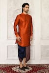 Shop_Arihant Rai Sinha_Orange Dupion Silk Solid Short Kurta And Dhoti Pant Set _Online_at_Aza_Fashions