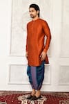 Buy_Arihant Rai Sinha_Orange Dupion Silk Solid Short Kurta And Dhoti Pant Set _Online_at_Aza_Fashions