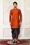 Buy_Arihant Rai Sinha_Orange Dupion Silk Solid Kurta And Dhoti Pant Set _Online_at_Aza_Fashions