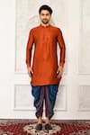 Buy_Arihant Rai Sinha_Orange Dupion Silk Solid Full Sleeve Kurta And Dhoti Pant Set _Online_at_Aza_Fashions