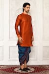 Shop_Arihant Rai Sinha_Orange Dupion Silk Solid Full Sleeve Kurta And Dhoti Pant Set _Online_at_Aza_Fashions