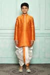 Buy_Petite Pomme_Orange , Satin Solid Kurta And Cream Dhoti Pant Set _Online_at_Aza_Fashions