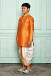 Shop_Petite Pomme_Orange , Satin Solid Kurta And Cream Dhoti Pant Set _Online_at_Aza_Fashions