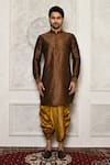 Arihant Rai Sinha_Brown Dupion Silk Solid Full Sleeve Kurta_Online_at_Aza_Fashions