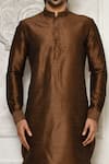 Shop_Arihant Rai Sinha_Brown Dupion Silk Solid Full Sleeve Kurta_Online_at_Aza_Fashions