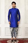 Arihant Rai Sinha_Blue Dupion Silk Solid Full Sleeve Short Kurta _Online_at_Aza_Fashions