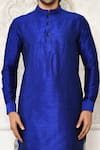 Shop_Arihant Rai Sinha_Blue Dupion Silk Solid Full Sleeve Short Kurta _Online_at_Aza_Fashions