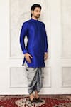 Buy_Arihant Rai Sinha_Blue Dupion Silk Solid Full Sleeve Short Kurta _Online_at_Aza_Fashions