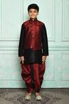 Aryavir Malhotra_Maroon Silk Blend Overlap Bundi And Dhoti Pant Set _at_Aza_Fashions