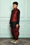 Buy_Aryavir Malhotra_Maroon Silk Blend Overlap Bundi And Dhoti Pant Set 