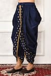 Arihant Rai Sinha_Blue Dupion Silk Floral Metallic Print Cowl Drape Pant _Online_at_Aza_Fashions