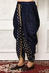 Arihant Rai Sinha_Blue Dupion Silk Floral Metallic Print Cowl Drape Pant _Online_at_Aza_Fashions