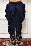 Buy_Arihant Rai Sinha_Blue Dupion Silk Floral Metallic Print Cowl Drape Pant _Online_at_Aza_Fashions