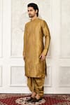 Arihant Rai Sinha_Gold Dupion Silk Solid Kurta And Dhoti Pant Set_at_Aza_Fashions