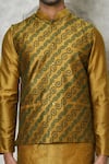 Shop_Aryavir Malhotra_Gold Cotton Silk Printed Bandhani Bundi And Kurta Set _Online_at_Aza_Fashions