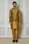 Aryavir Malhotra_Gold Cotton Silk Printed Bandhani Bundi And Kurta Set _at_Aza_Fashions