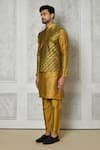 Shop_Aryavir Malhotra_Gold Cotton Silk Printed Bandhani Bundi _Online_at_Aza_Fashions