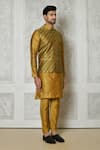 Buy_Aryavir Malhotra_Gold Cotton Silk Printed Bandhani Bundi And Kurta Set 