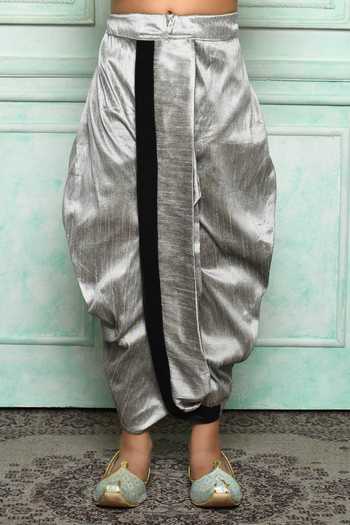 Petite Pomme_Gray Silk Grey Bundi And Black Kurta Dhoti Set _Online_at_Aza_Fashions