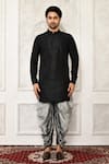 Shop_Arihant Rai Sinha_Black Dupion Silk Printed Floral Solid Kurta And Grey Dhoti Pant Set_Online_at_Aza_Fashions