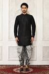 Nazaakat by Samara Singh_Black Dupion Silk Solid Short Kurta For Men_Online_at_Aza_Fashions