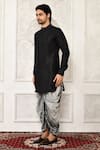 Arihant Rai Sinha_Black Dupion Silk Printed Floral Solid Kurta And Grey Dhoti Pant Set_at_Aza_Fashions