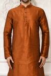 Arihant Rai Sinha_Brown Dupion Silk Plain Mandarin Collar Kurta Set _at_Aza_Fashions