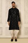 Shop_Naintara Bajaj_Black Kurta Georgette Embroidered Chevron And Patiala Set _Online_at_Aza_Fashions