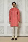 Samyukta Singhania_Coral Cotton Silk Printed Abstract Stripe Kurta_Online_at_Aza_Fashions