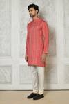 Buy_Samyukta Singhania_Coral Cotton Silk Printed Abstract Stripe Kurta_Online_at_Aza_Fashions