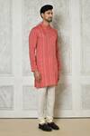 Samyukta Singhania_Coral Cotton Silk Printed Geometric Pattern Kurta Set_at_Aza_Fashions