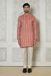 Samyukta Singhania_Pink Cotton Silk Printed Geometric Stripe Short Kurta _Online_at_Aza_Fashions